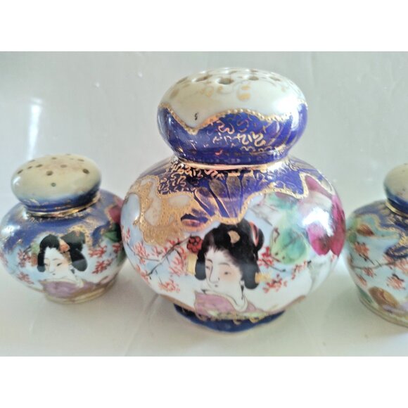 Rare Handpainted Japanese GEISHA Salt & Pepper & Sugar Shaker Set - Picture 2 of 16